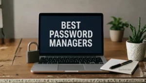 Laptop displaying best password managers on screen
