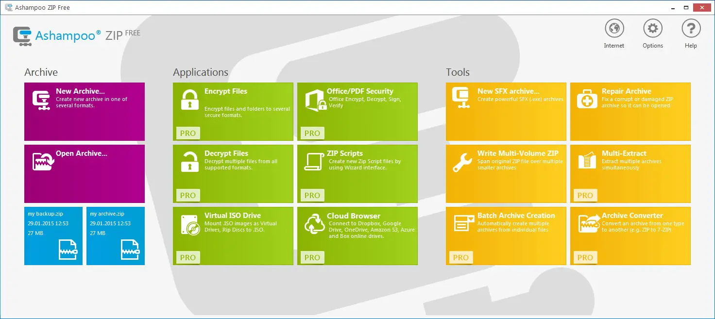 Ashampoo ZIP Free software interface screenshot