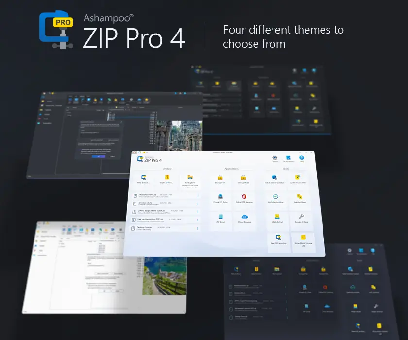 Ashampoo ZIP Pro 4 software themes display