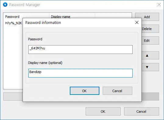 Password manager window showing password details.