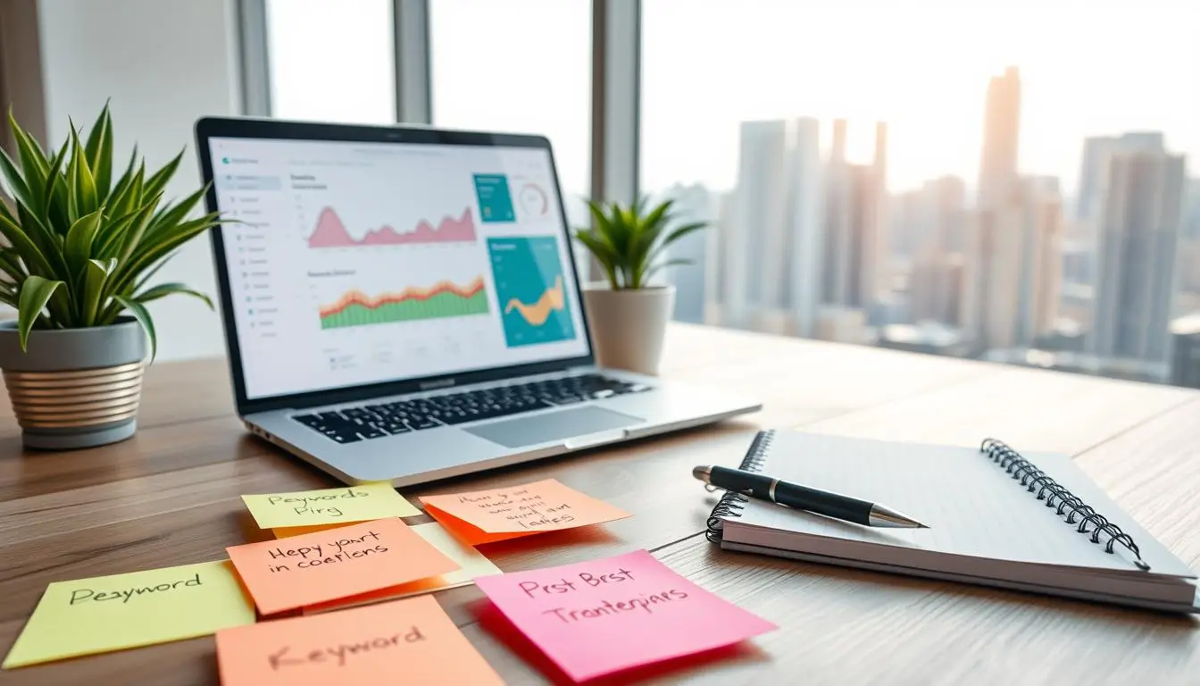 Digital marketing plan with charts and notes