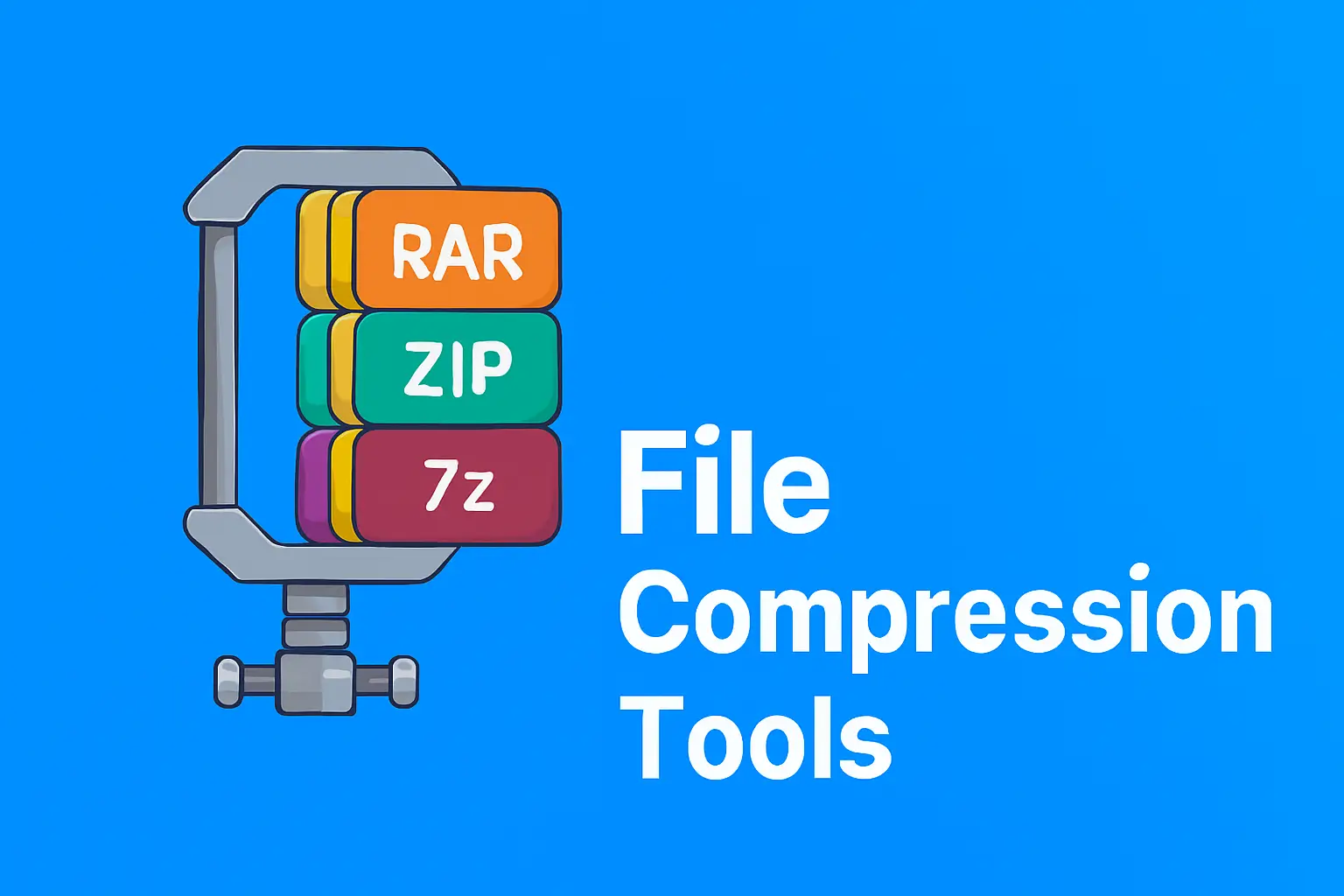 Illustration of file compression formats: RAR, ZIP, 7z
