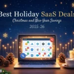 Holiday SaaS deals 2025-26 with laptop and gifts.