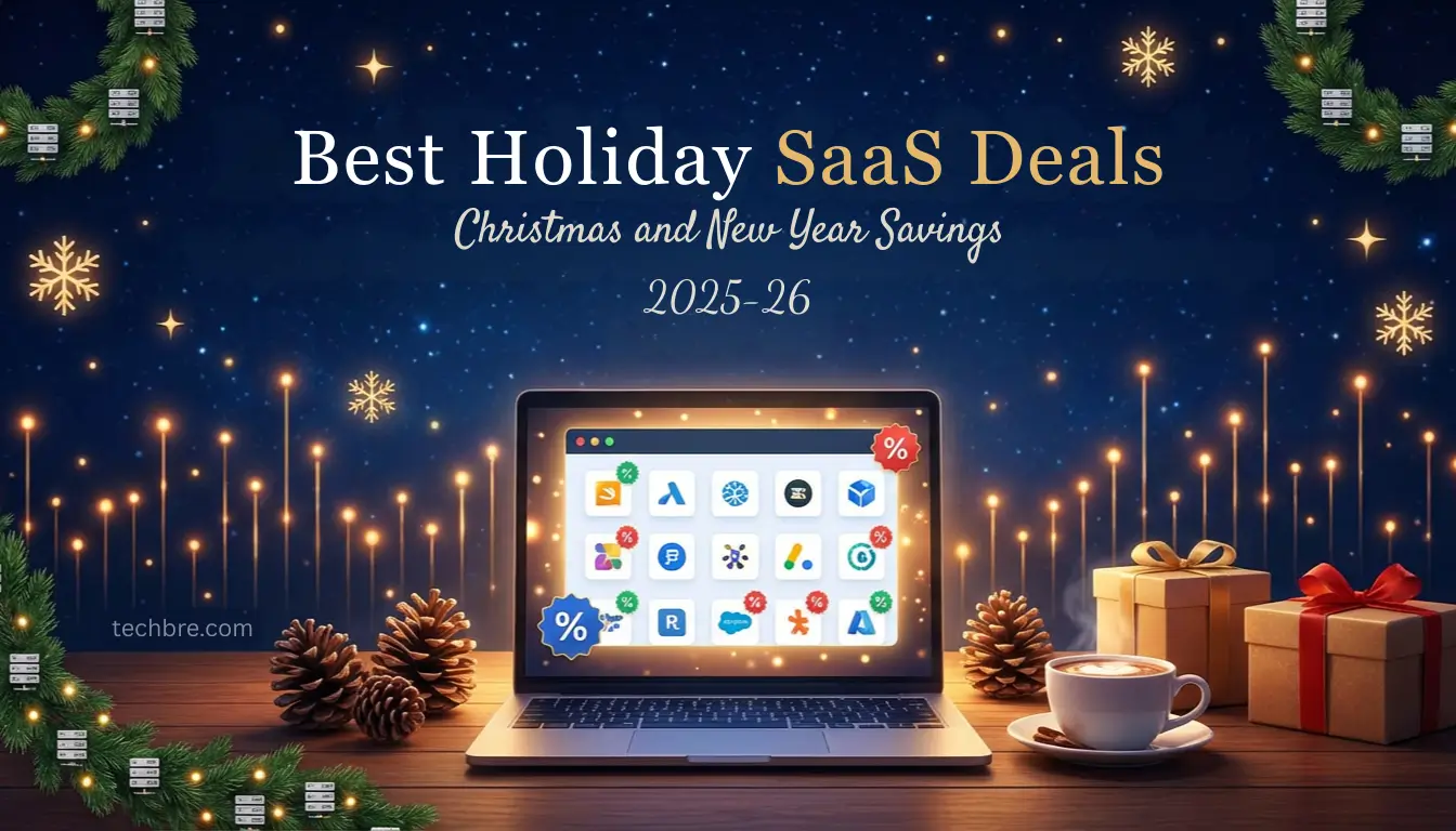 Holiday SaaS deals 2025-26 with laptop and gifts.