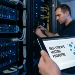 Server room with VPS hosting tablet.