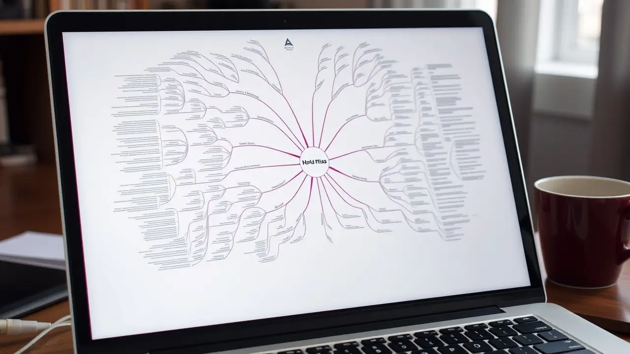Mind map displayed on a laptop screen.