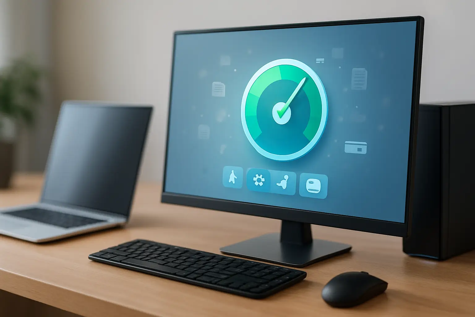 Computer with performance optimization screen displayed.
