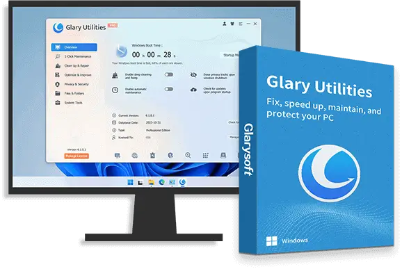 Glary Utilities software interface on laptop screen.