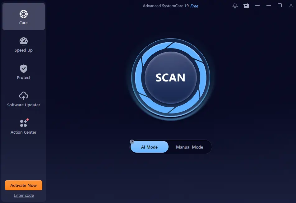 Advanced SystemCare software scan interface