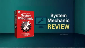 System Mechanic software box and review text.