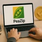 Person using PeaZip on laptop.