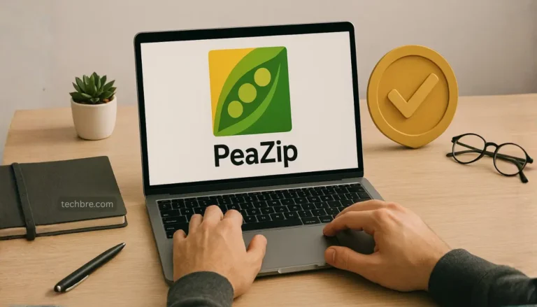 Person using PeaZip on laptop.