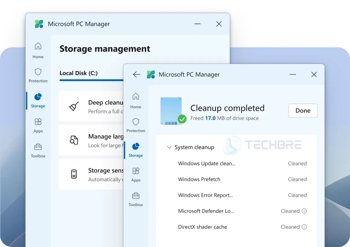Microsoft PC Manager interface for storage management