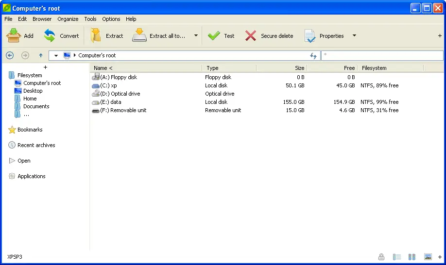 File manager view with drives listed