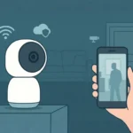 Smart home monitoring with camera and phone app.