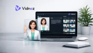 Vidnoz platform displayed on laptop with animation tools.