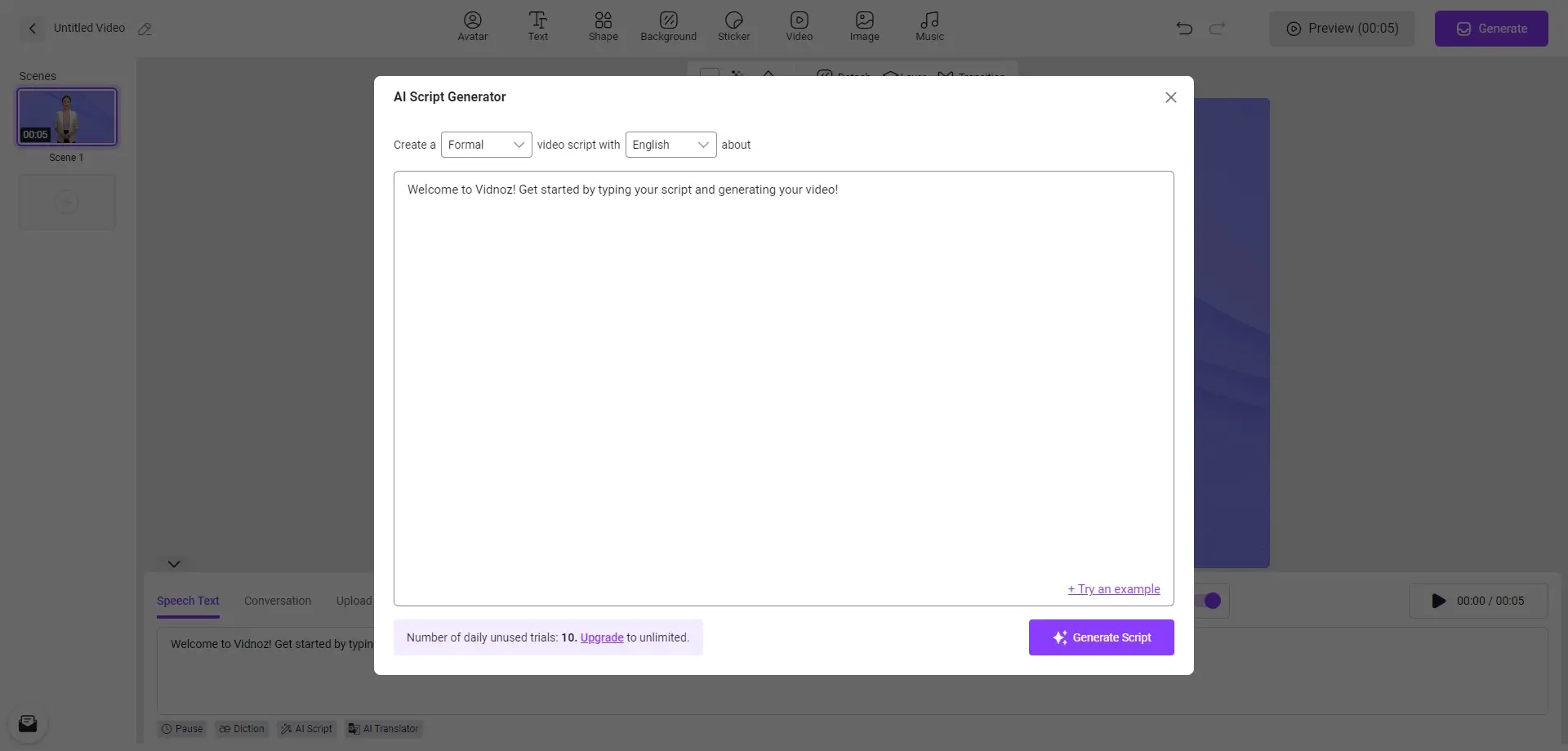 AI script generator for video creation