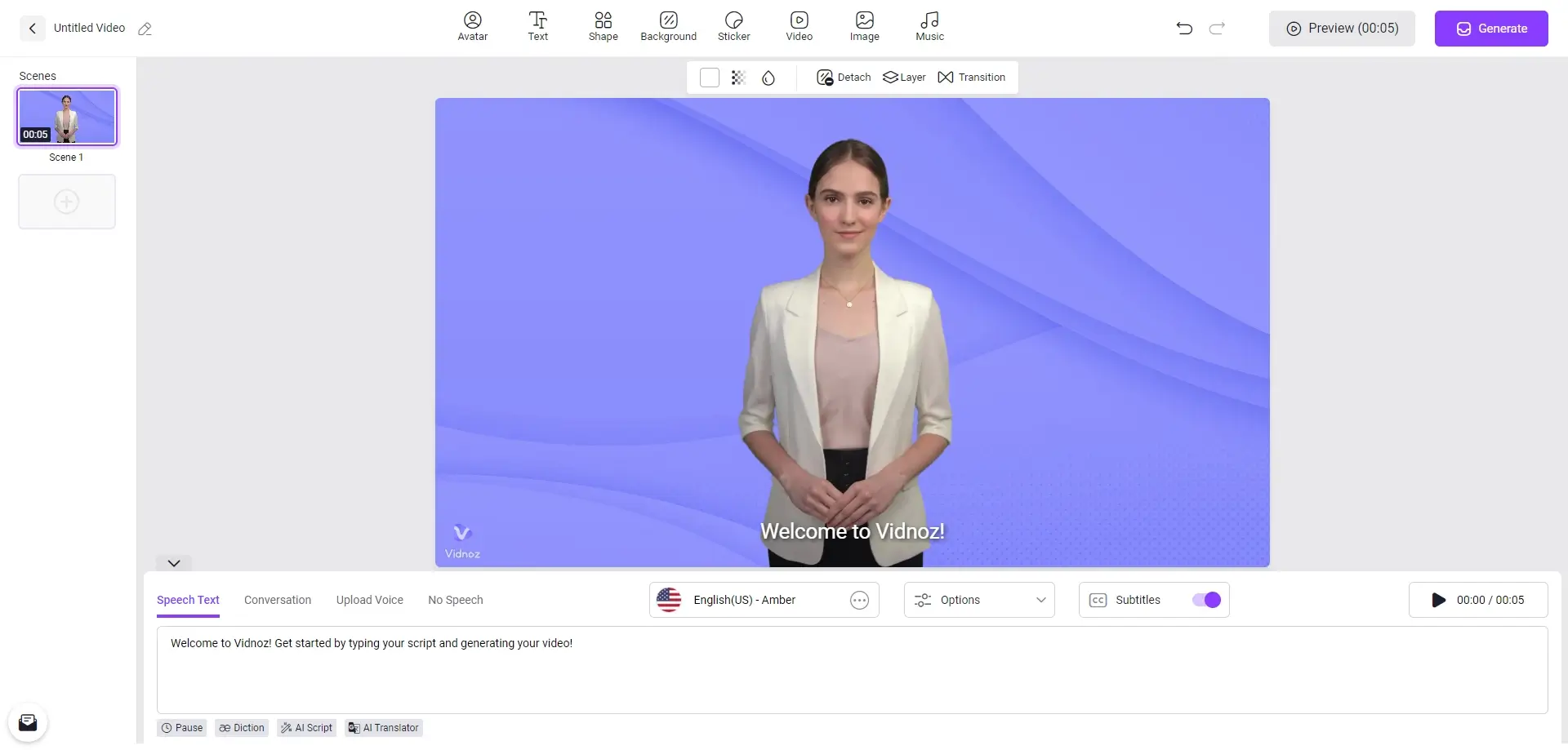 Digital avatar presenting on purple background