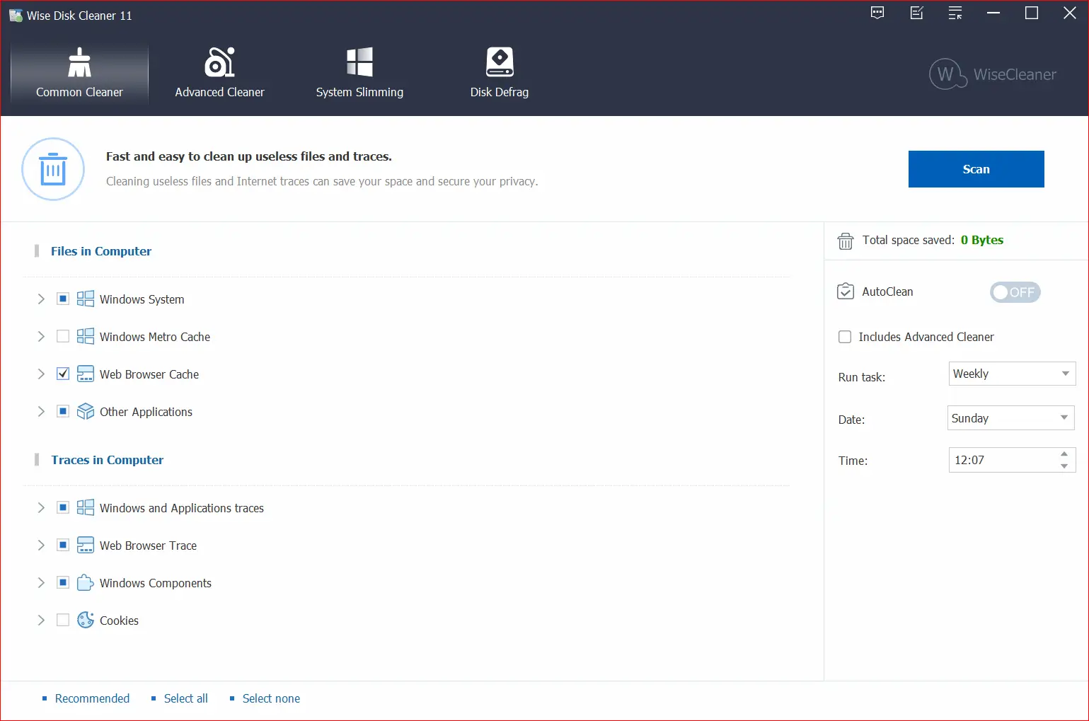 Wise Disk Cleaner interface for file cleanup