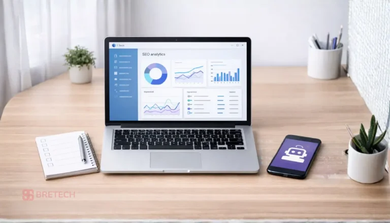 Laptop and smartphone displaying SEO analytics data
