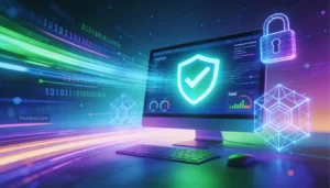 Computer screen displaying cybersecurity graphics and data