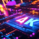 Colorful circuit board with glowing '4K' label.