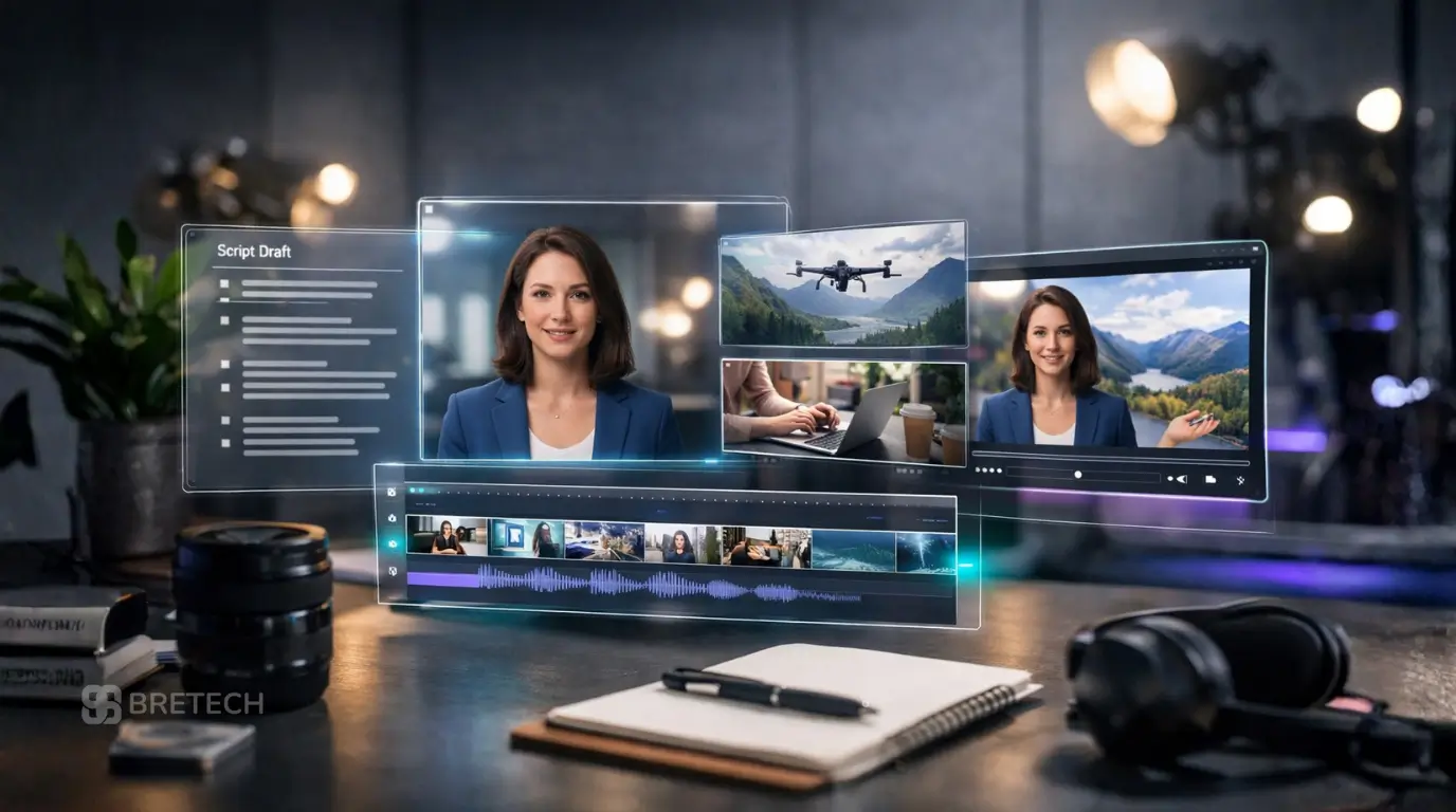 Woman presenting video content in studio