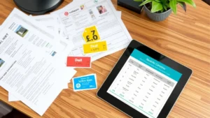 Business reports and tablet with sales dashboard