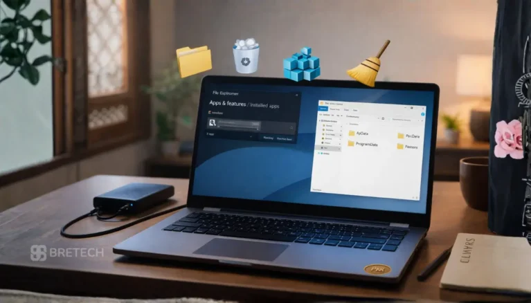 Laptop displaying Windows apps and file management tools